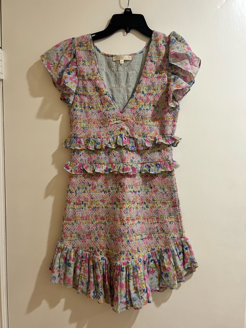 Love Shack Fancy -Floral Ruffle Smocked Dress - Pink Multi. Womens size M